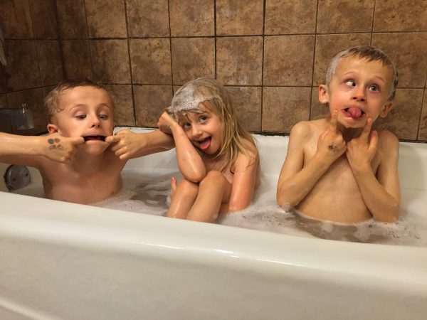 Bath time. Their very last "group" bath time. They're just getting too big and too old now. 